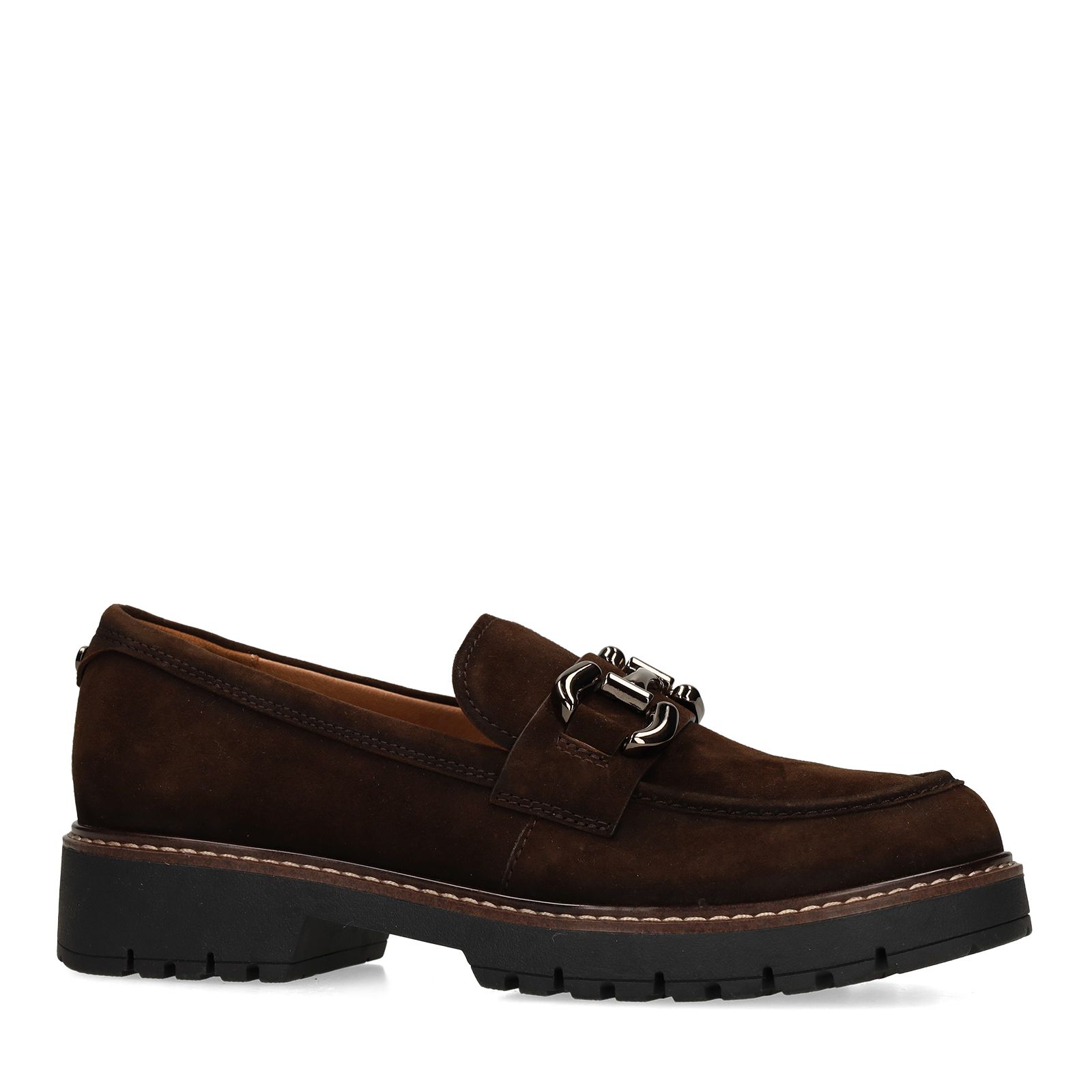 Donkerbruine suède loafers met chain
