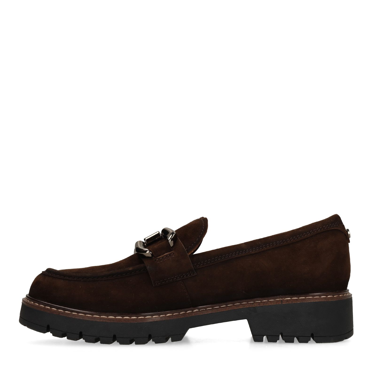 Donkerbruine suède loafers met chain