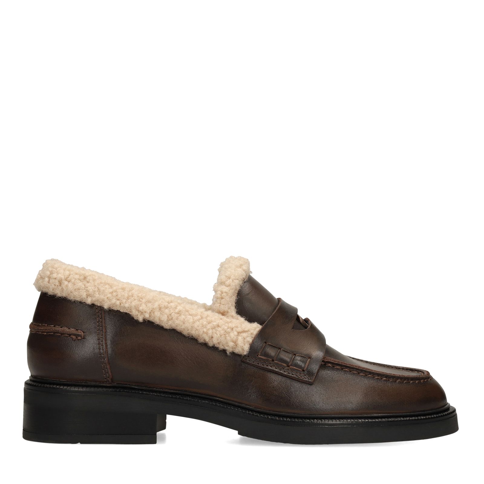 Bruine leren teddy loafers