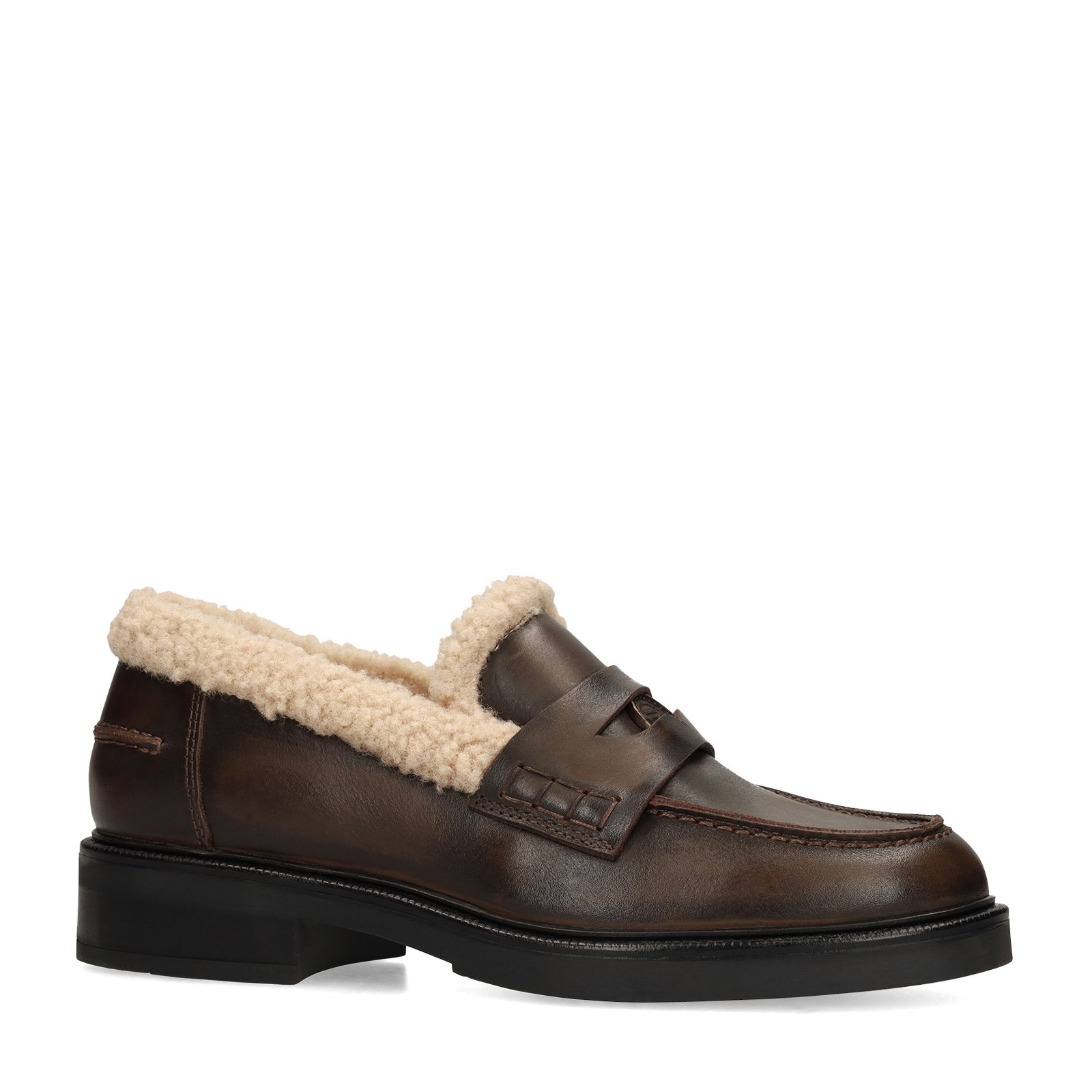 Bruine leren teddy loafers