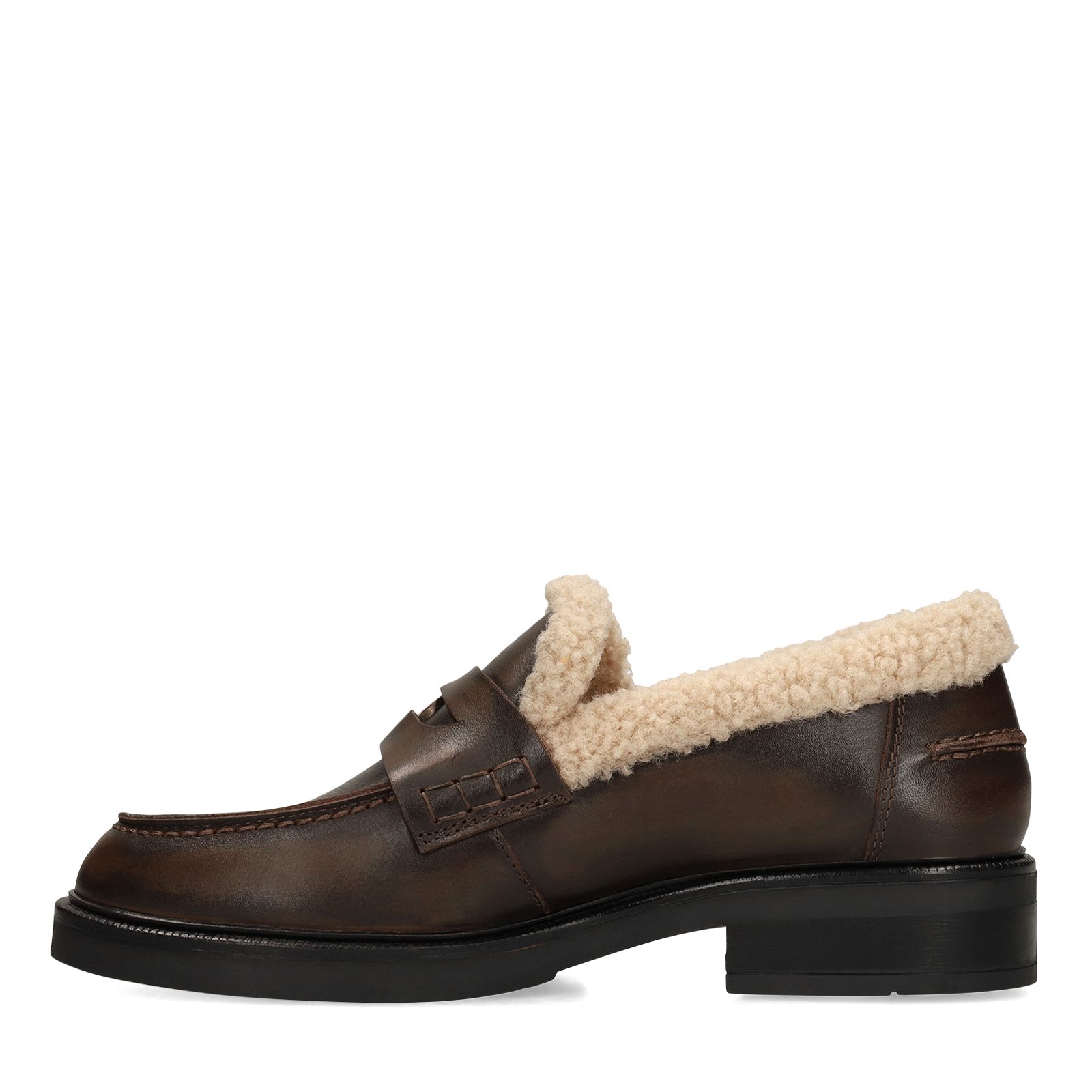 Bruine leren teddy loafers