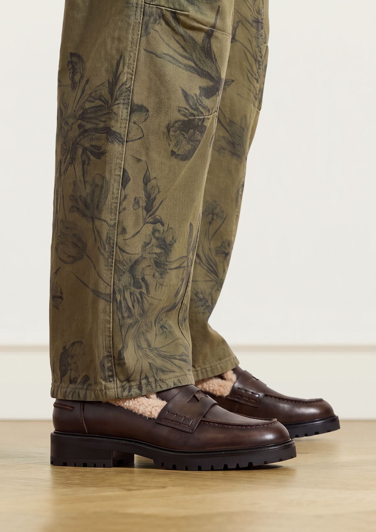 Bruine leren teddy loafers
