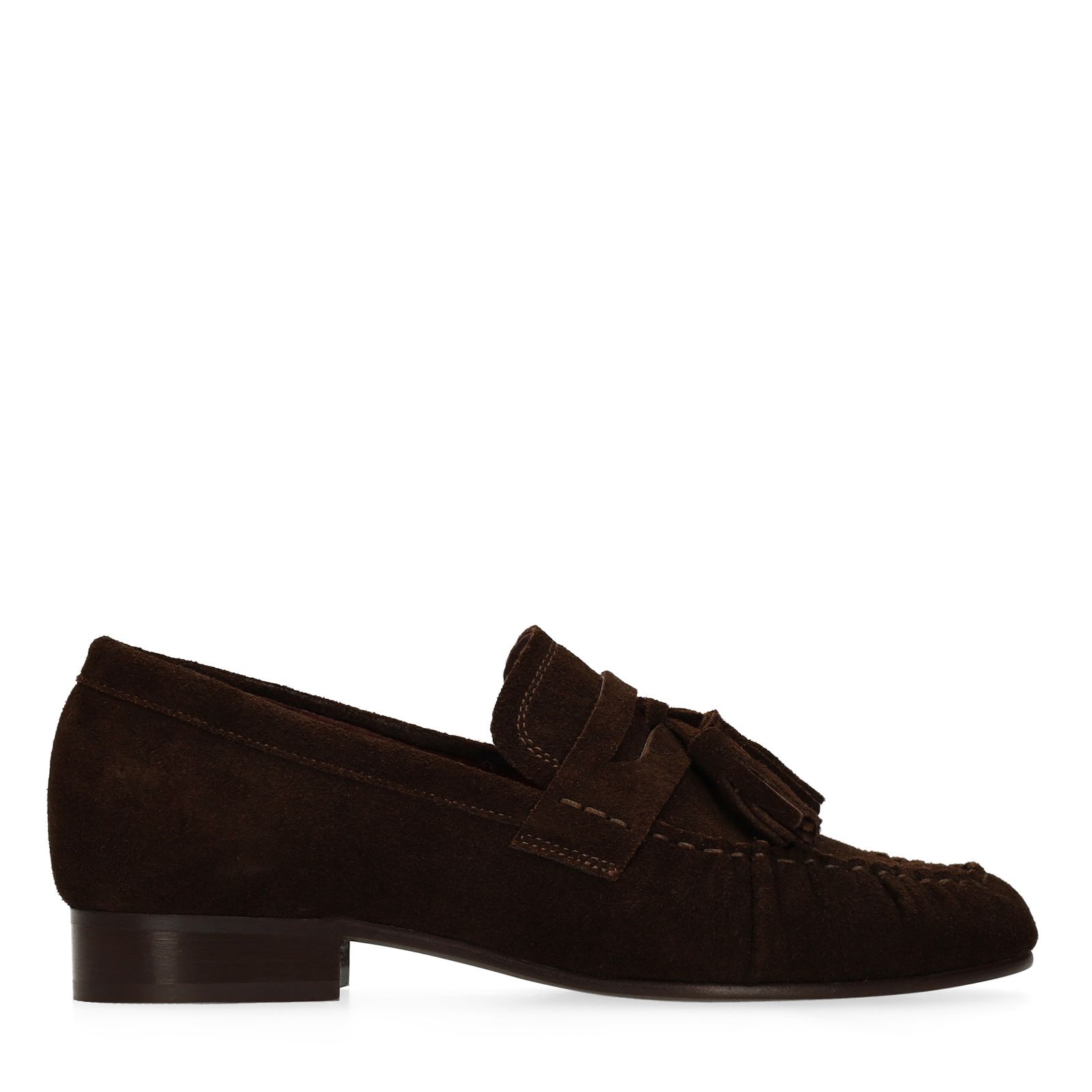Donkerbruine suède loafers met kwastjes