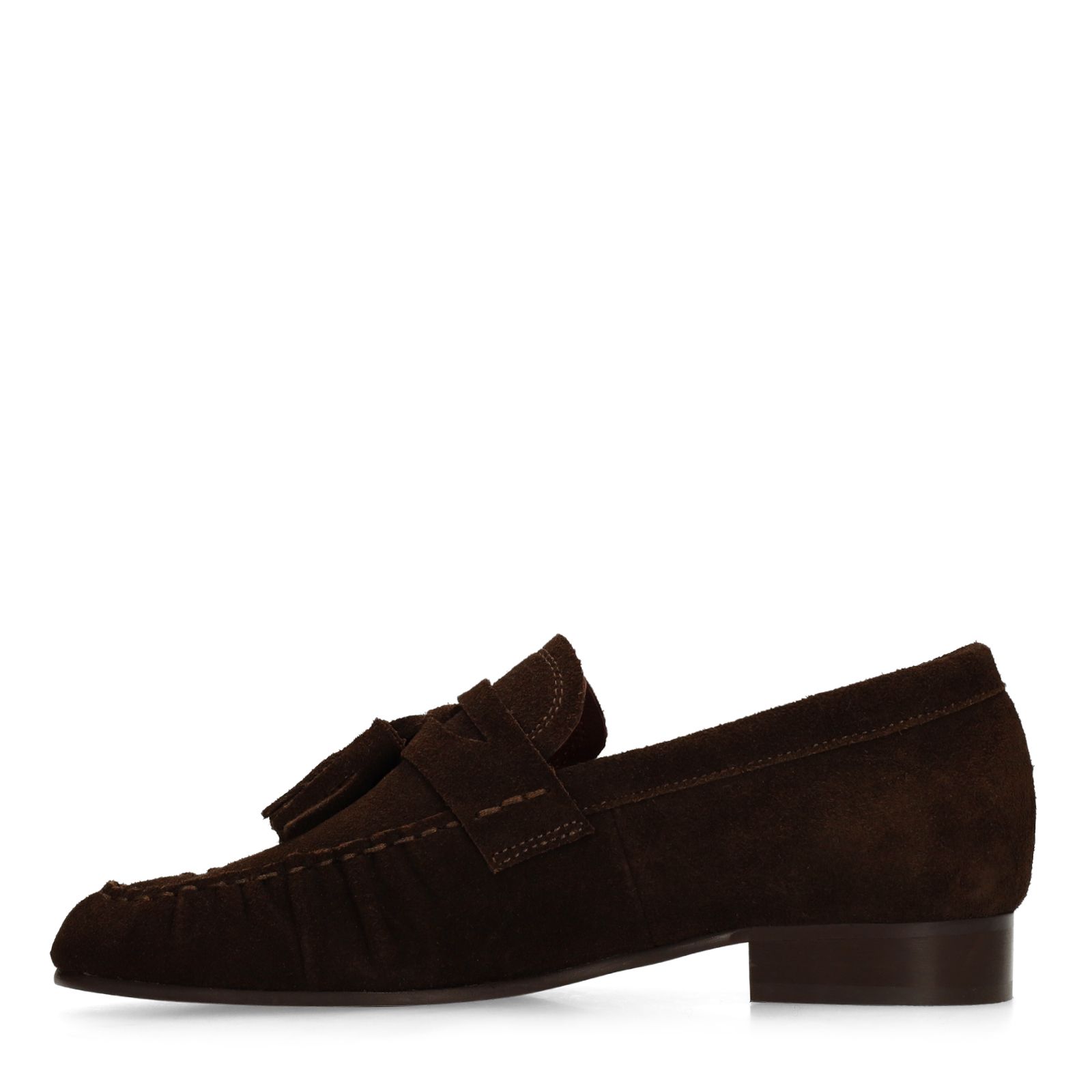 Donkerbruine suède loafers met kwastjes