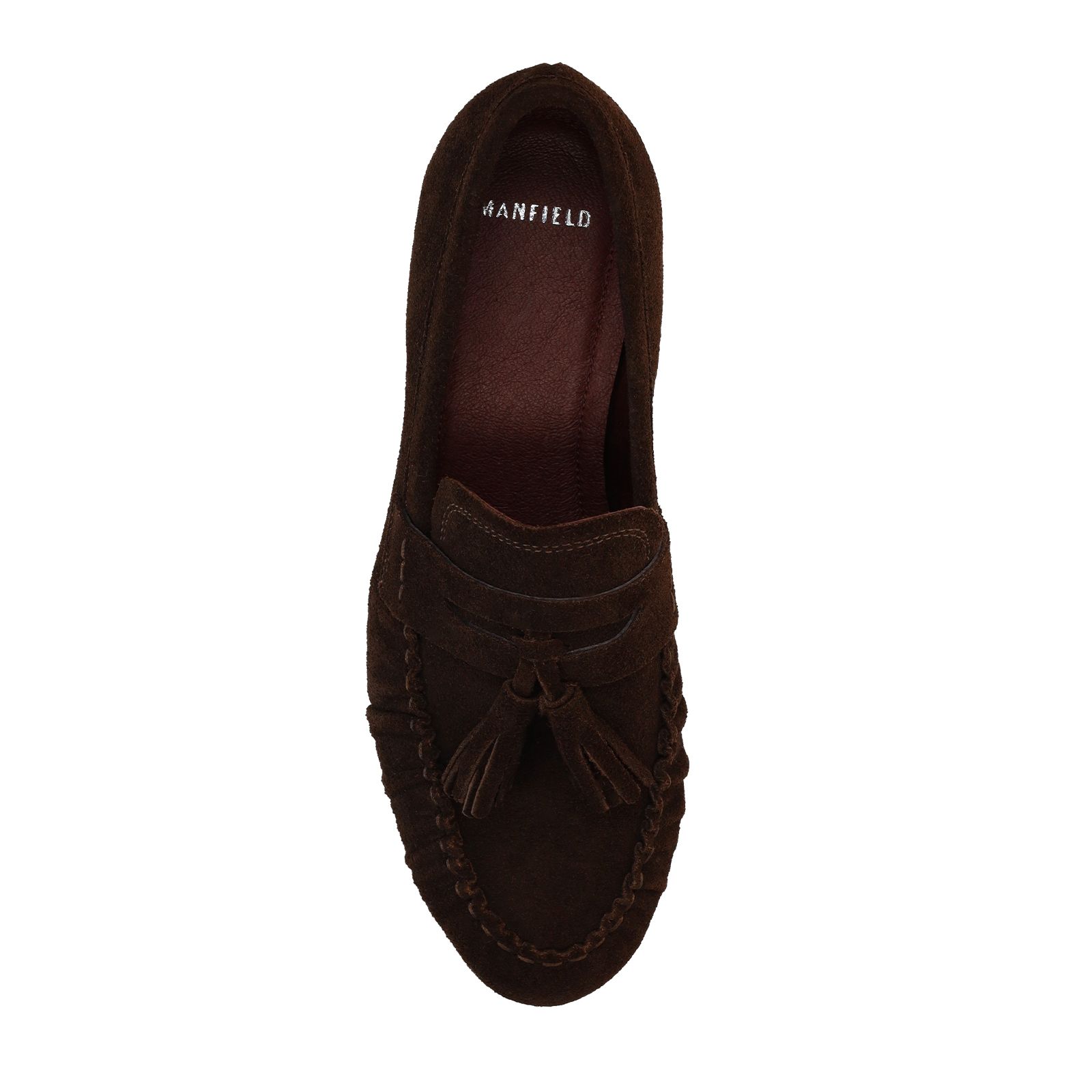 Dunkelbraune Veloursleder-Loafer mit Quasten