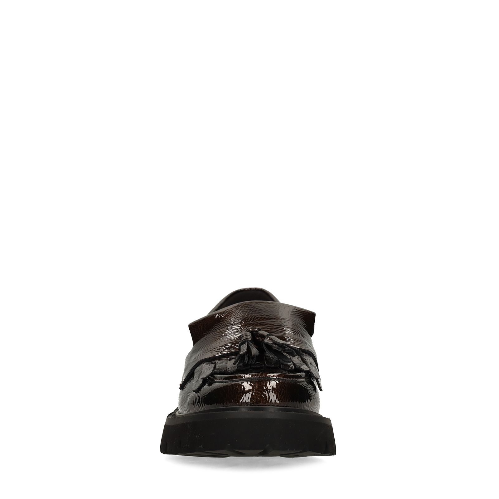 Donkerbruine lak leren loafers met franjes