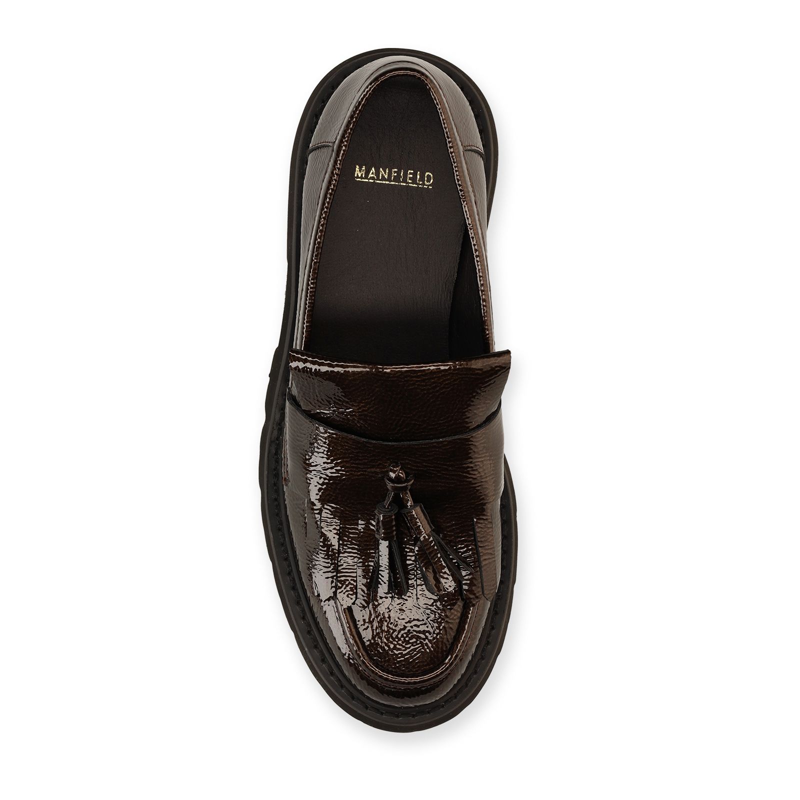 Donkerbruine lak leren loafers met franjes