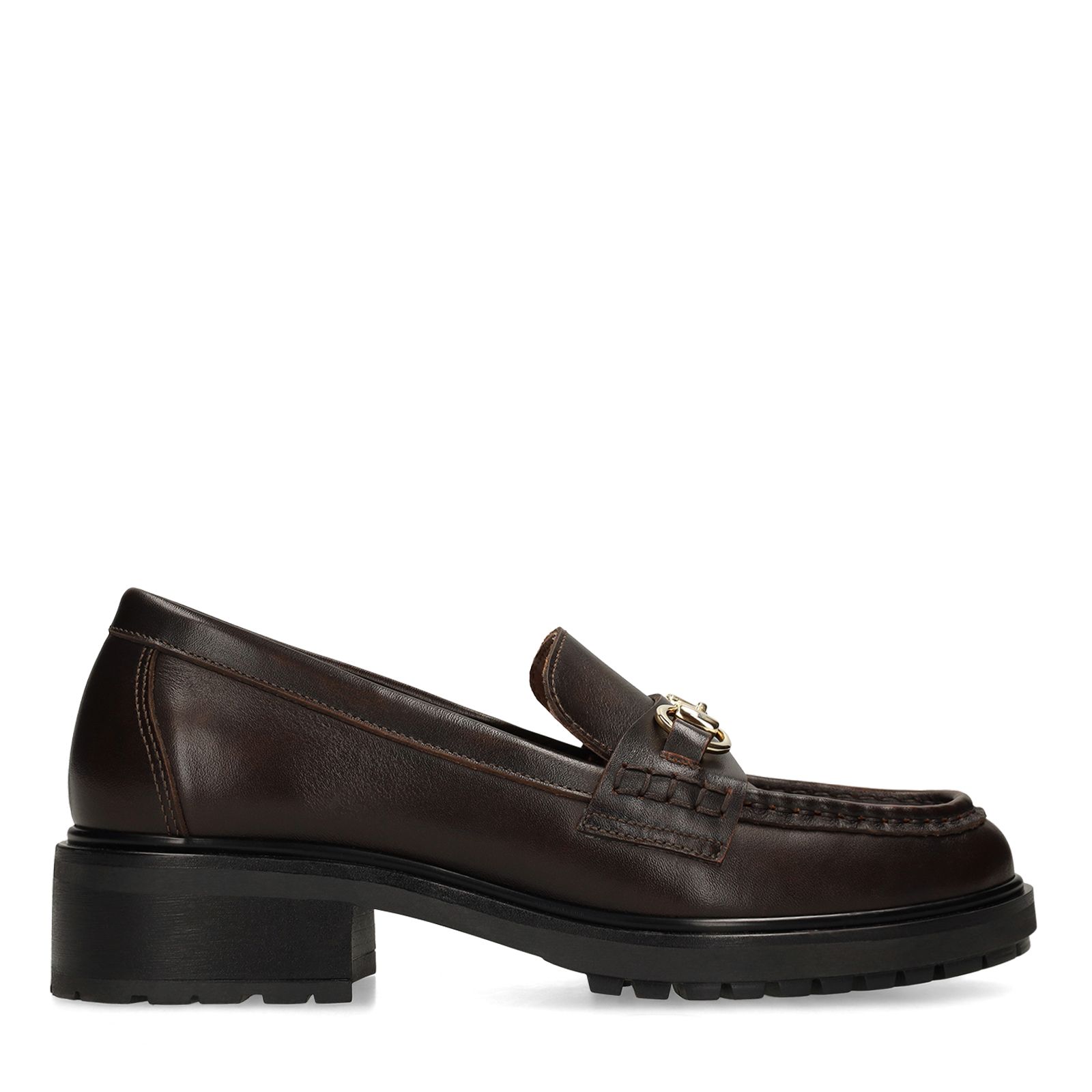 Bruine leren loafers met gouden chain