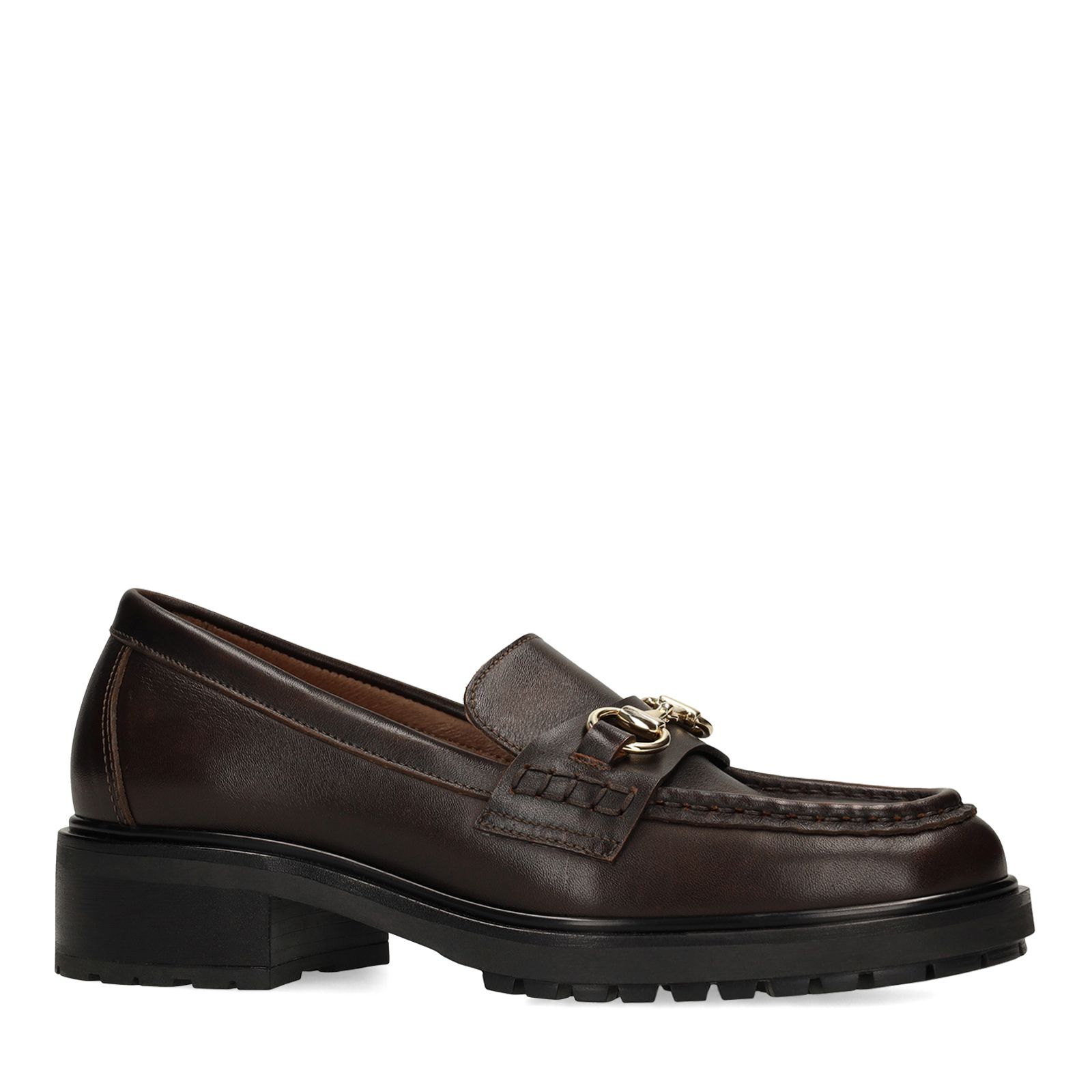 Bruine leren loafers met gouden chain