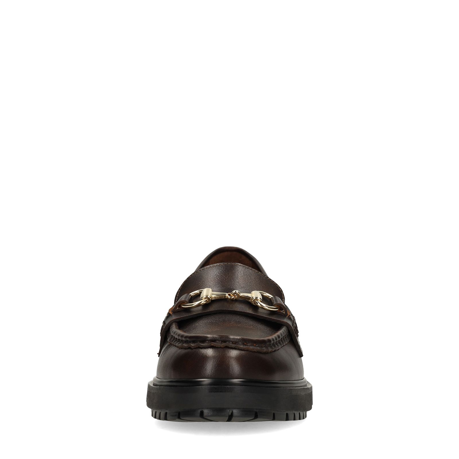 Bruine leren loafers met gouden chain