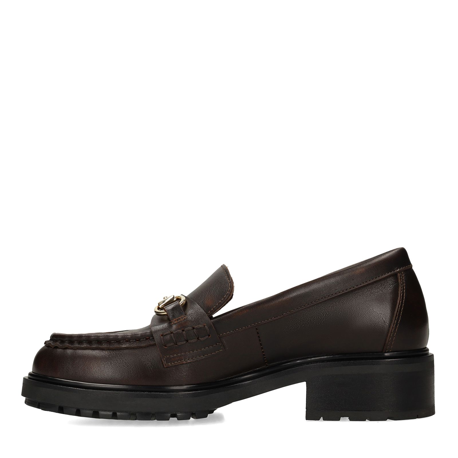 Bruine leren loafers met gouden chain