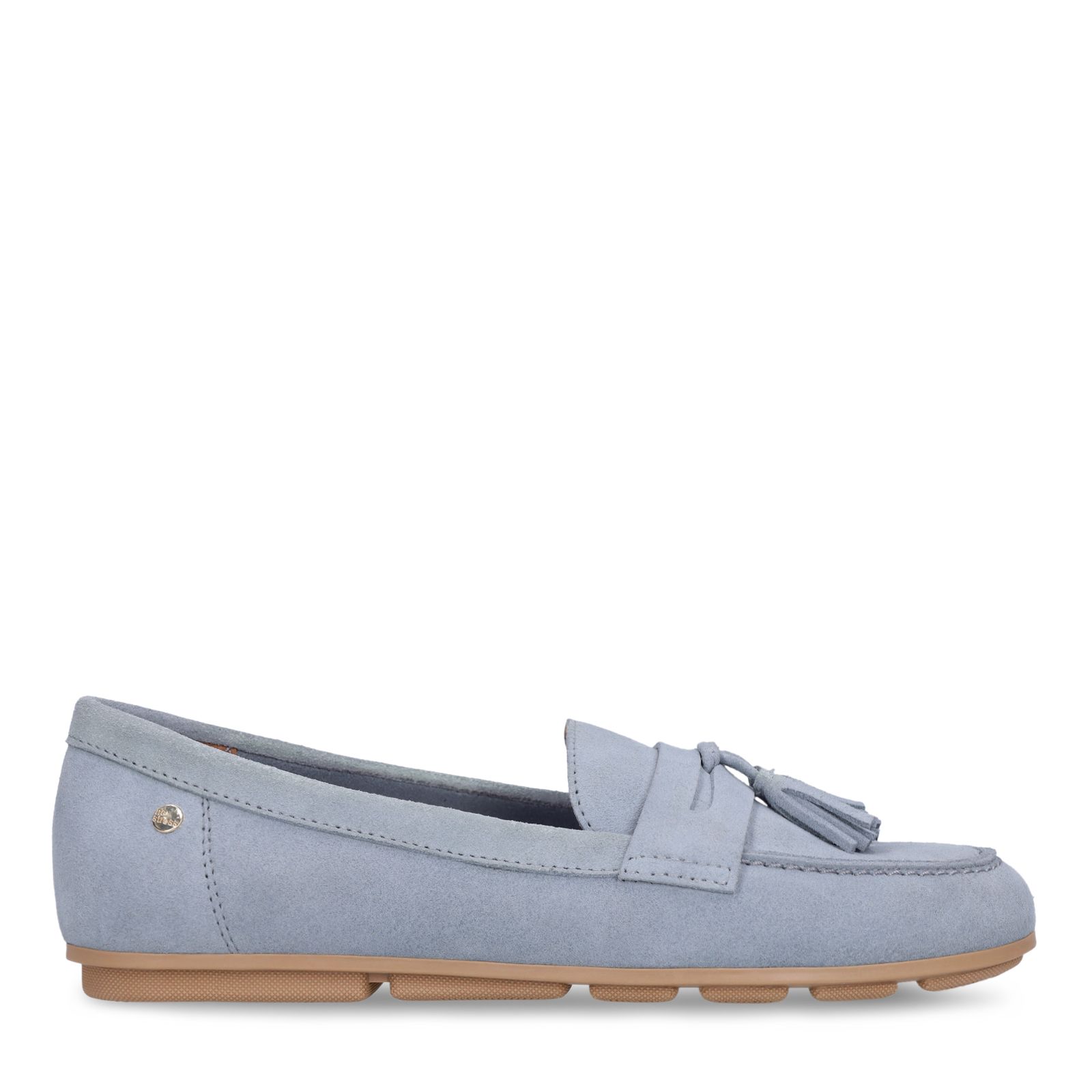 Blaue Veloursleder-Loafer mit Fransen