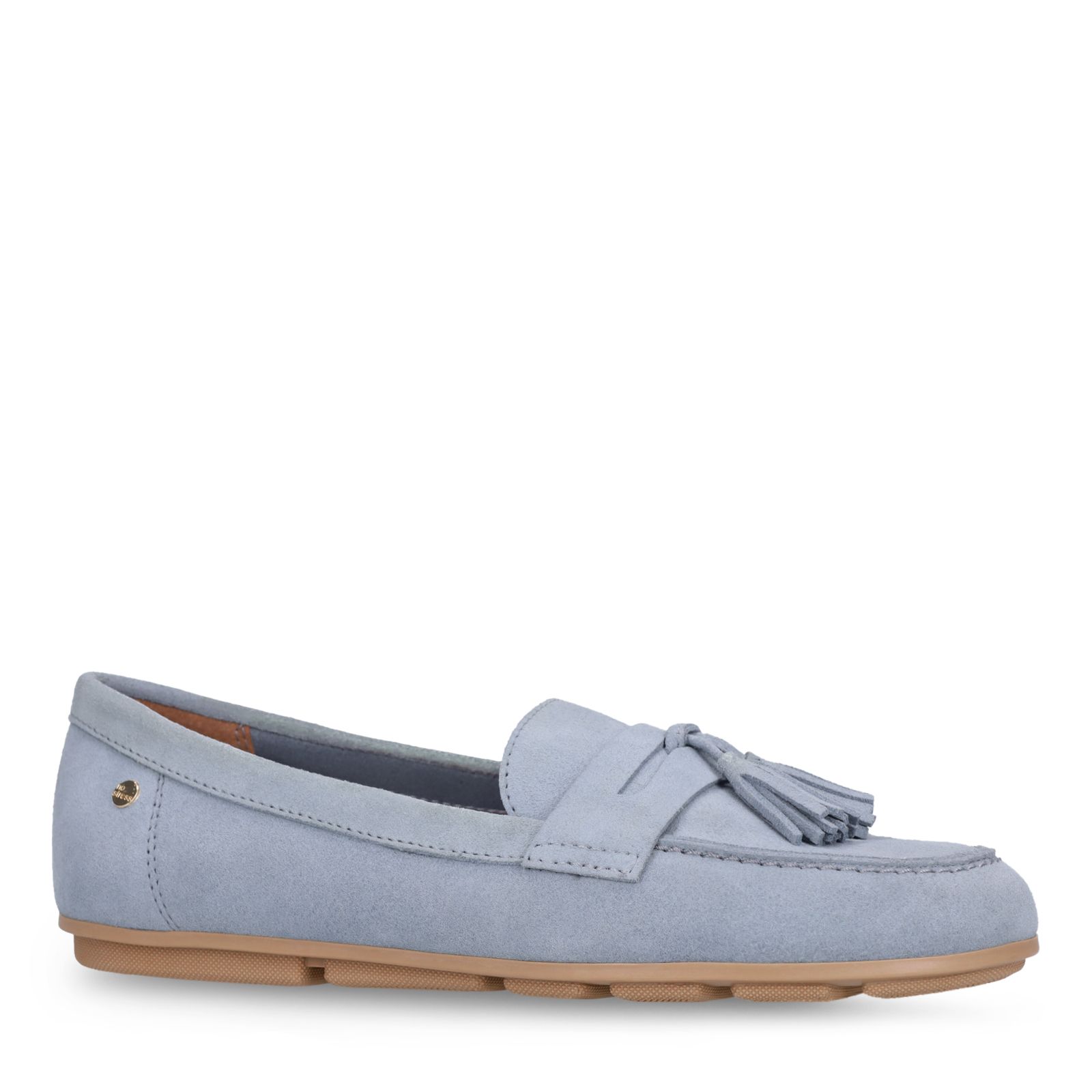 Blaue Veloursleder-Loafer mit Fransen
