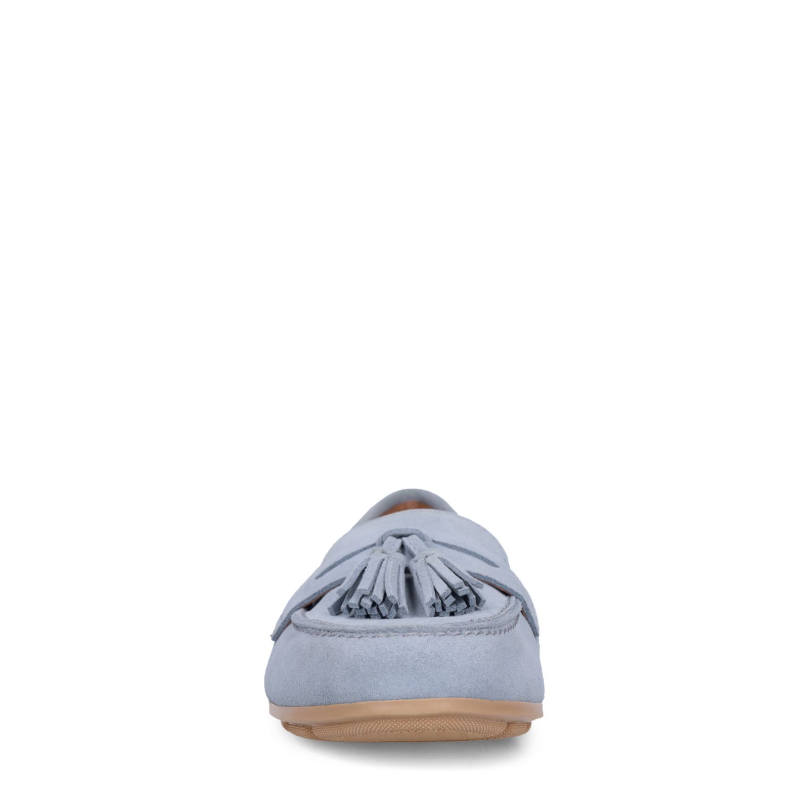 Blaue Veloursleder-Loafer mit Fransen