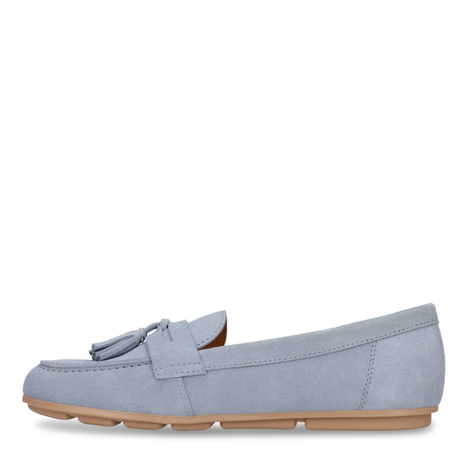 Blaue Veloursleder-Loafer mit Fransen