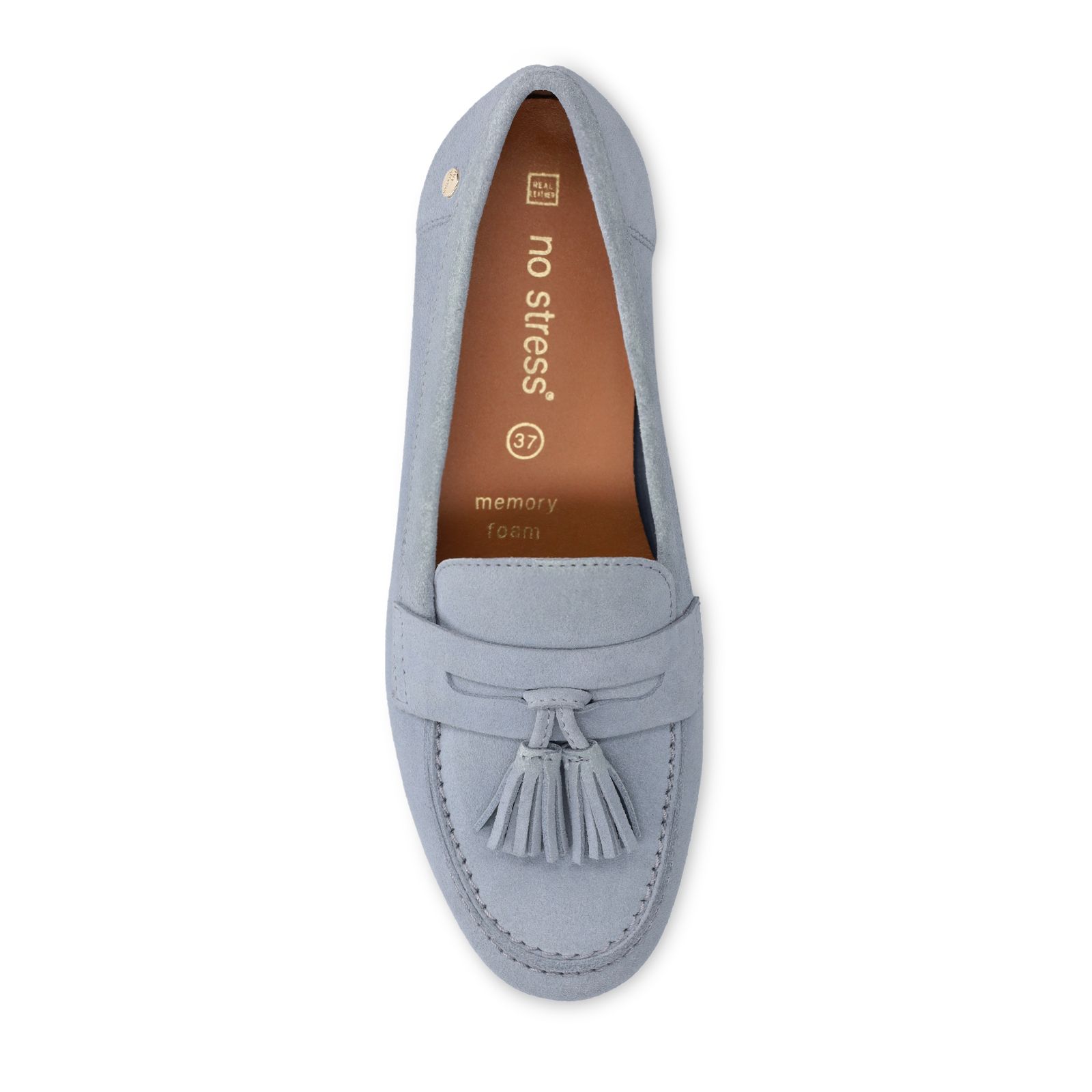 Blaue Veloursleder-Loafer mit Fransen