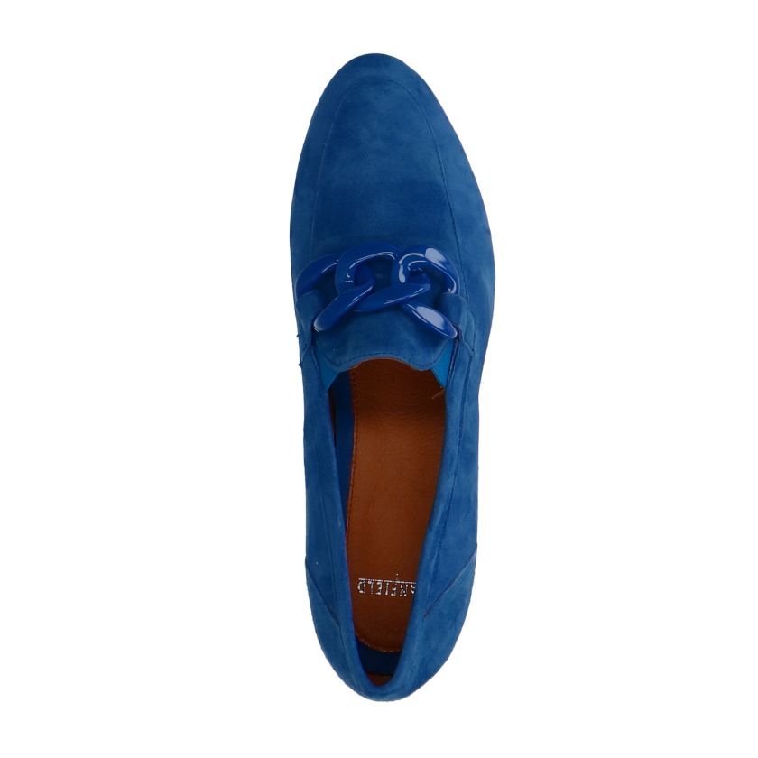 Blaue Veloursleder-Loafer mit Kette