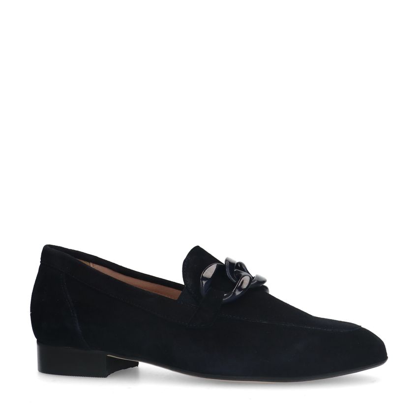 Blauwe suède loafers met chain