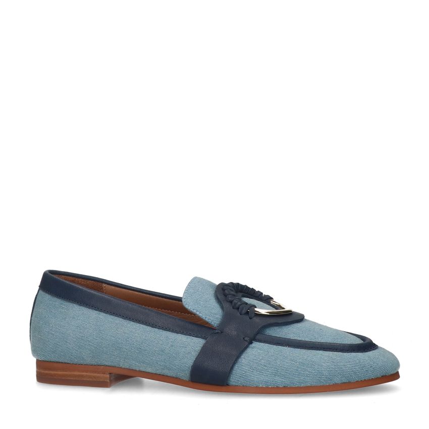 Denim loafers met goudkleurig detail