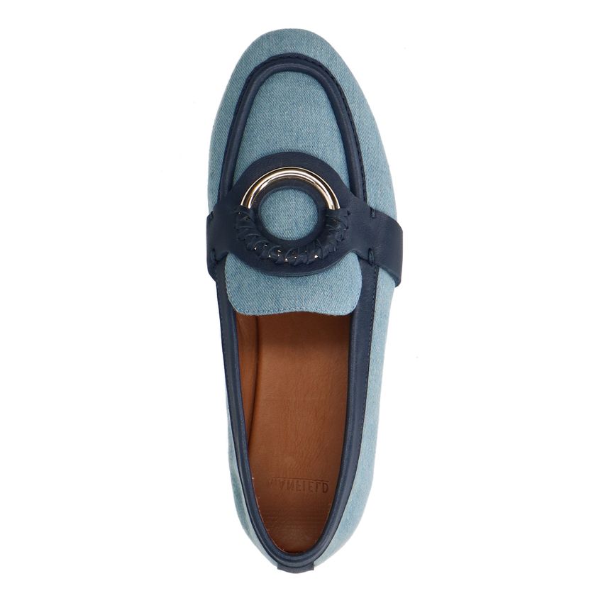 Denim loafers met goudkleurig detail