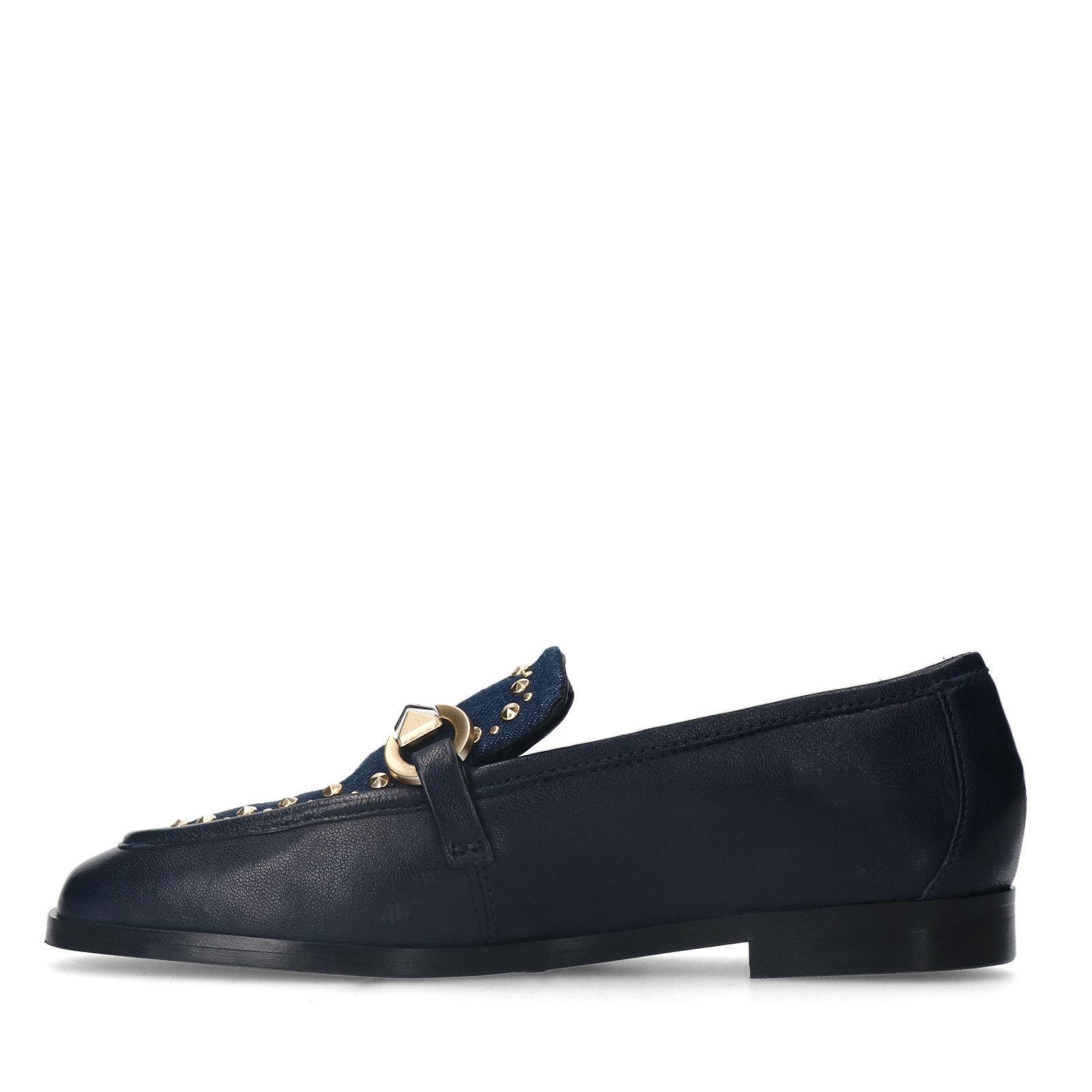 Blauwe leren loafers met details