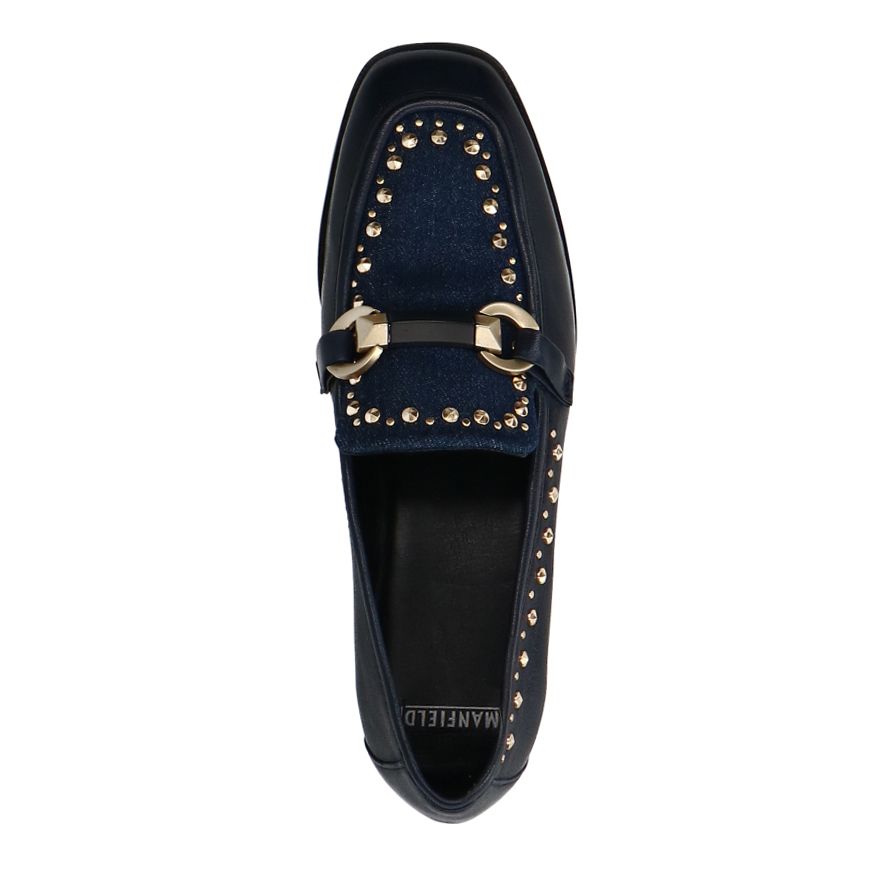 Blauwe leren loafers met details