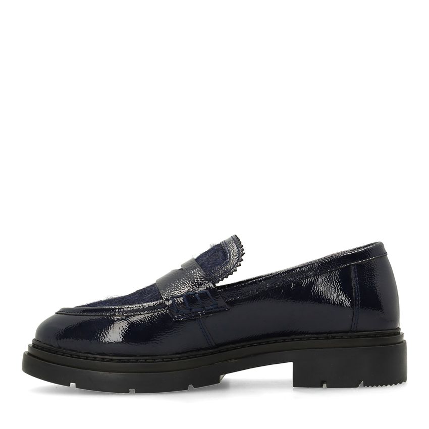 Donkerblauwe lakleren loafers met pony hair