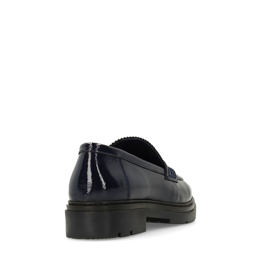Donkerblauwe lakleren loafers met pony hair