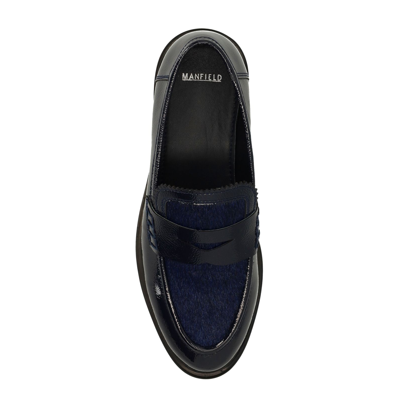 Donkerblauwe lakleren loafers met pony hair