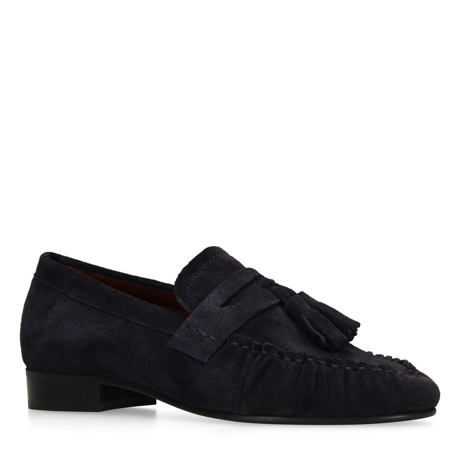 Donkerblauwe suède loafers met kwastjes