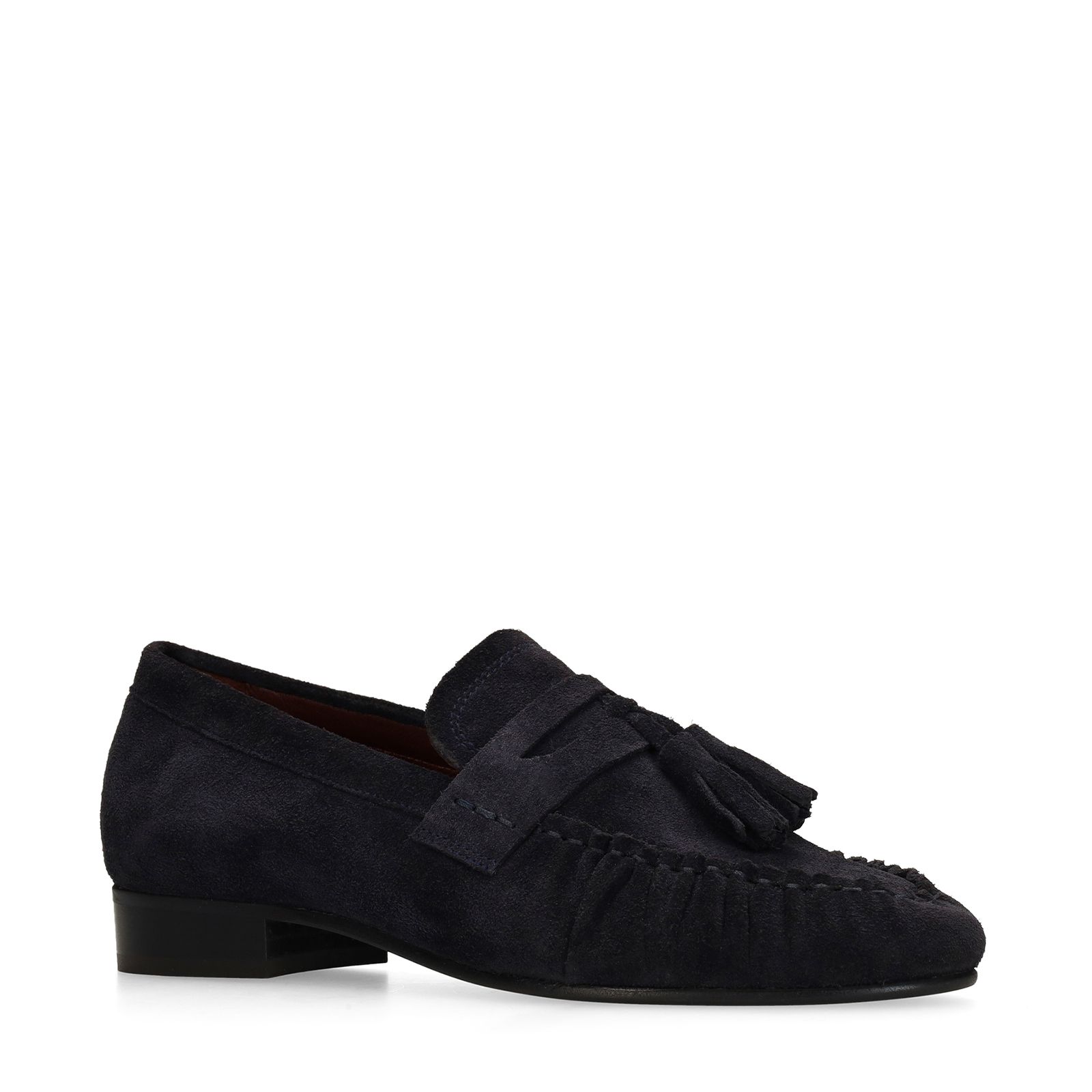 Dunkelblaue Veloursleder-Loafer mit Quasten