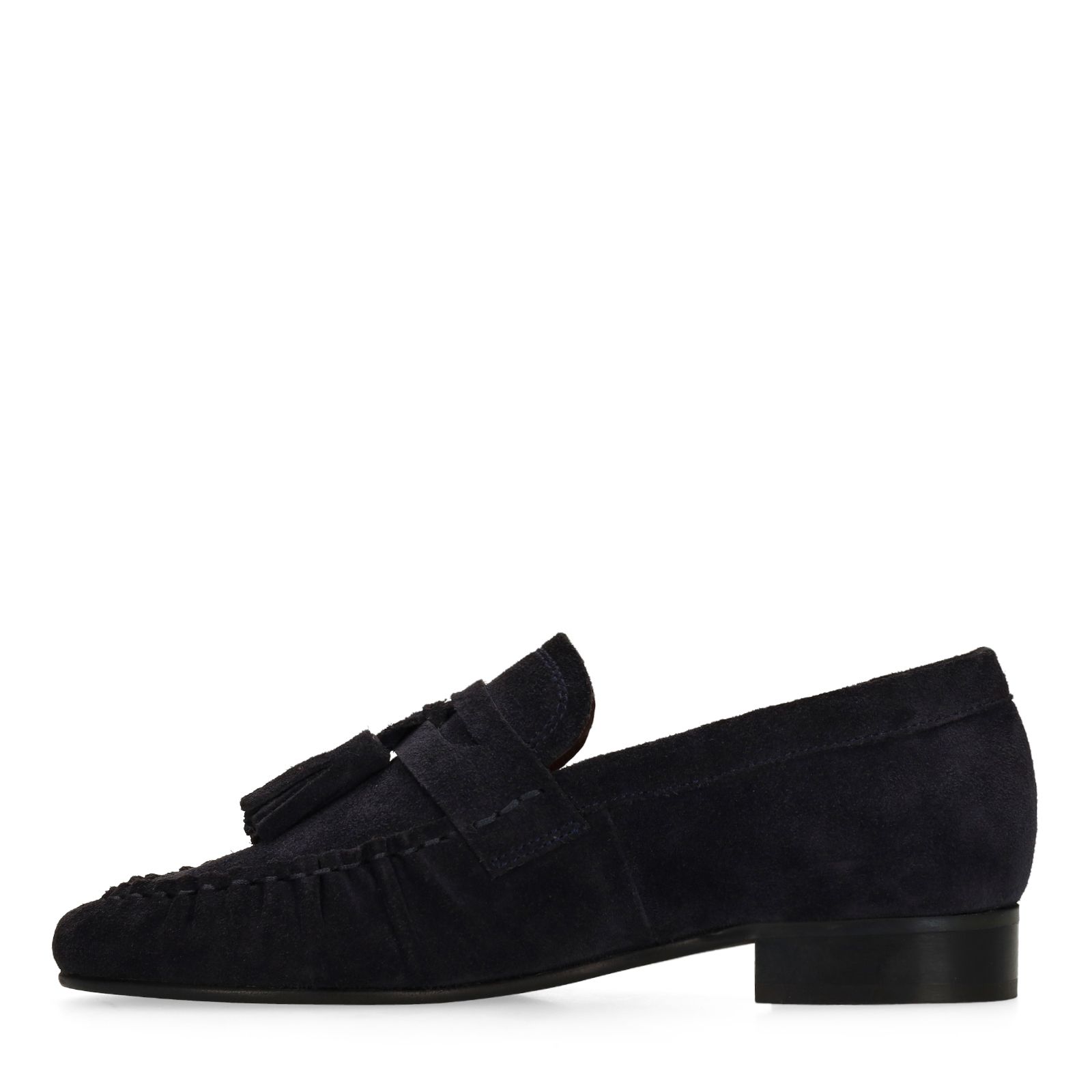 Dunkelblaue Veloursleder-Loafer mit Quasten