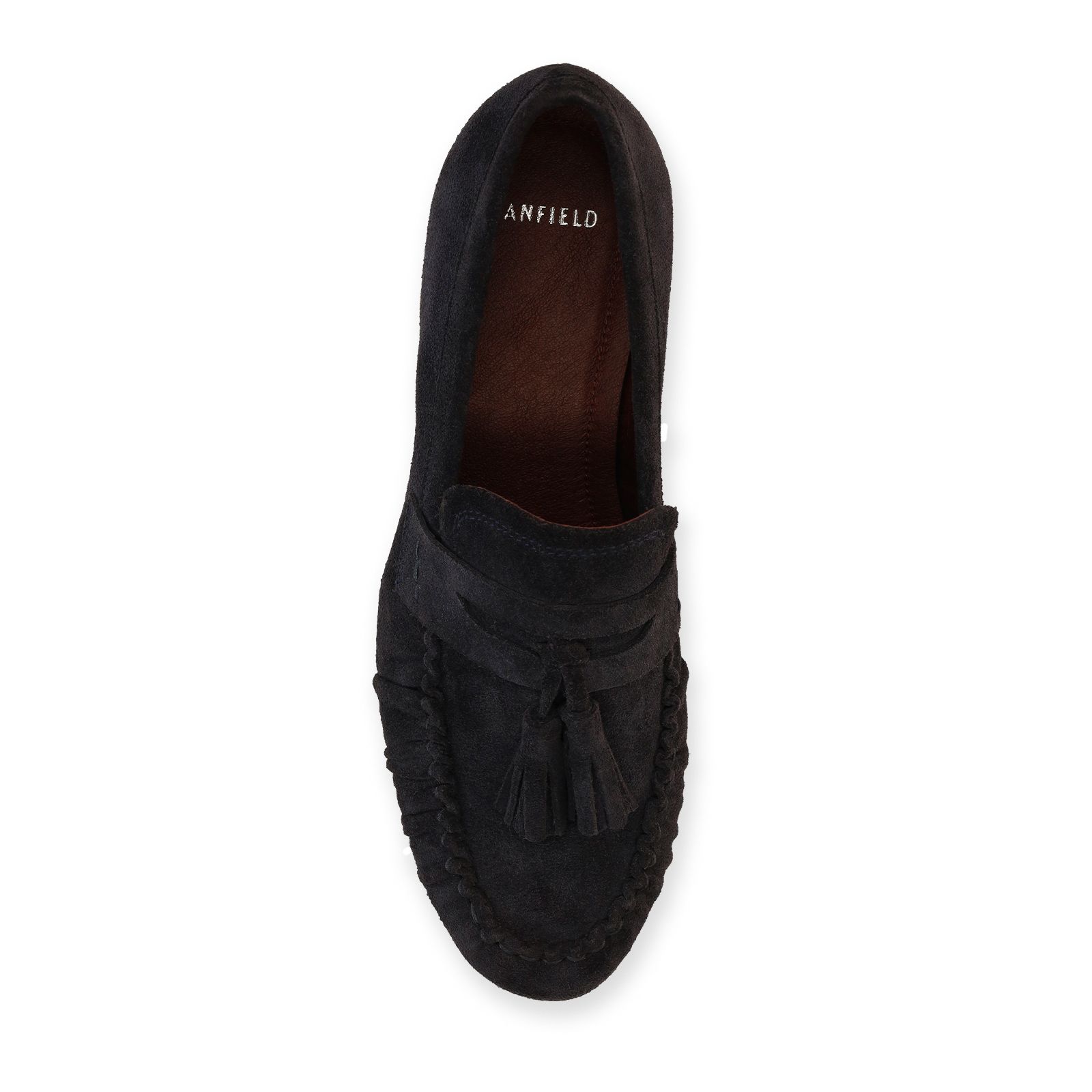 Dunkelblaue Veloursleder-Loafer mit Quasten