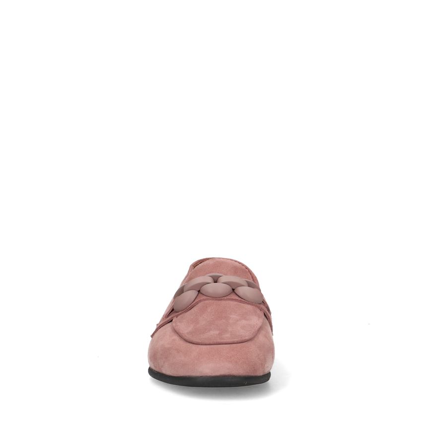 Roséfarbene Veloursleder-Loafer mit Kette