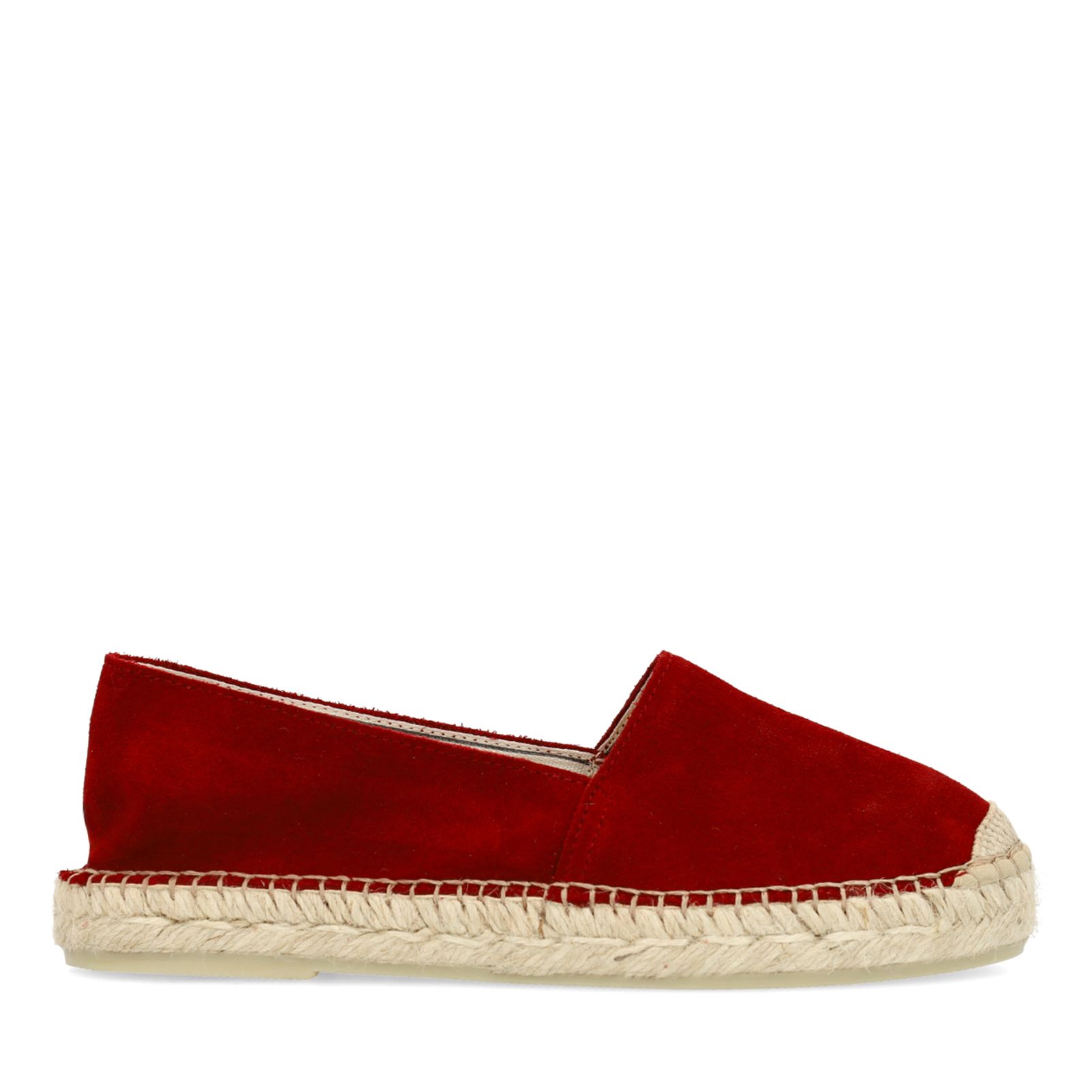 Bordeauxrote Veloursleder-Espadrilles
