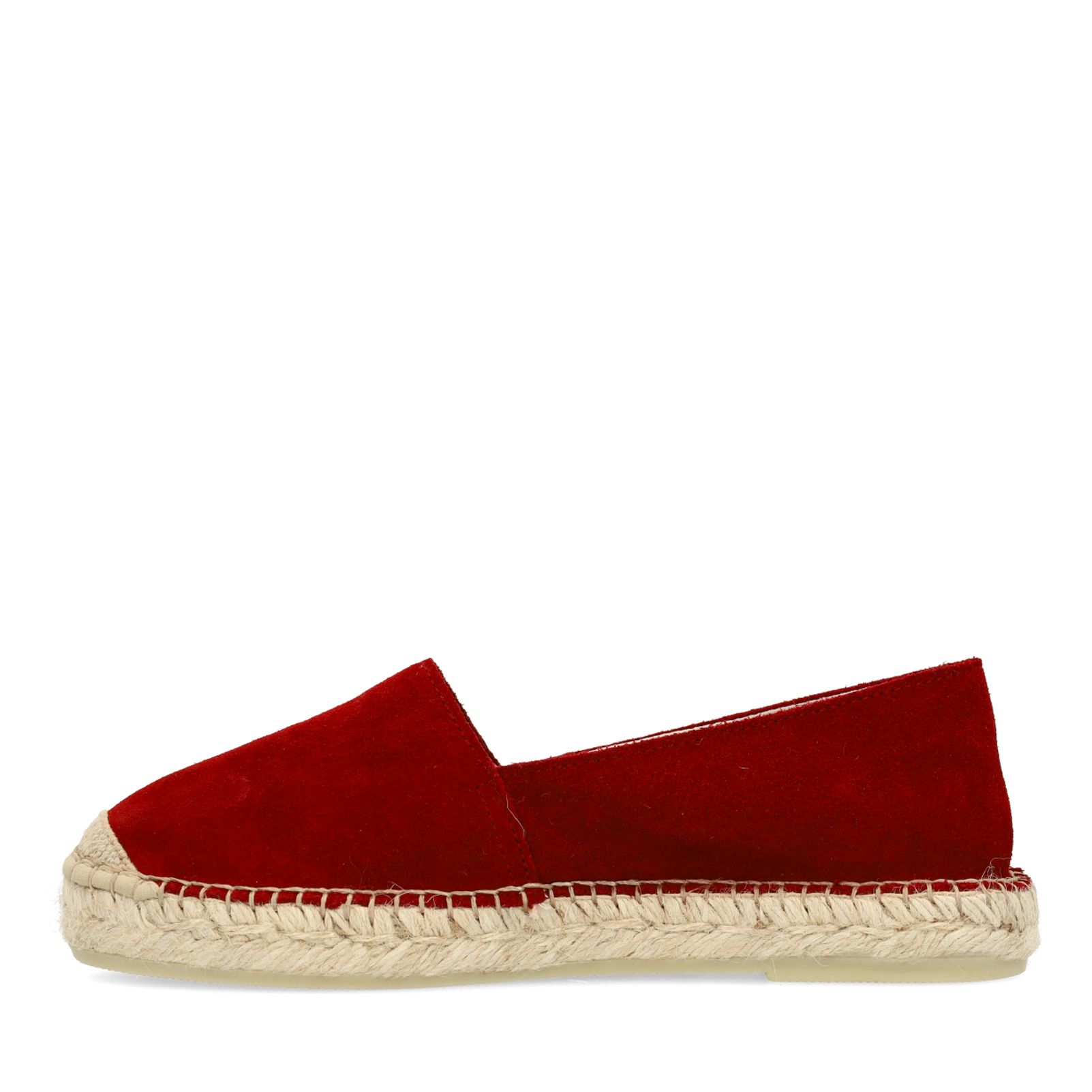 Bordeauxrote Veloursleder-Espadrilles
