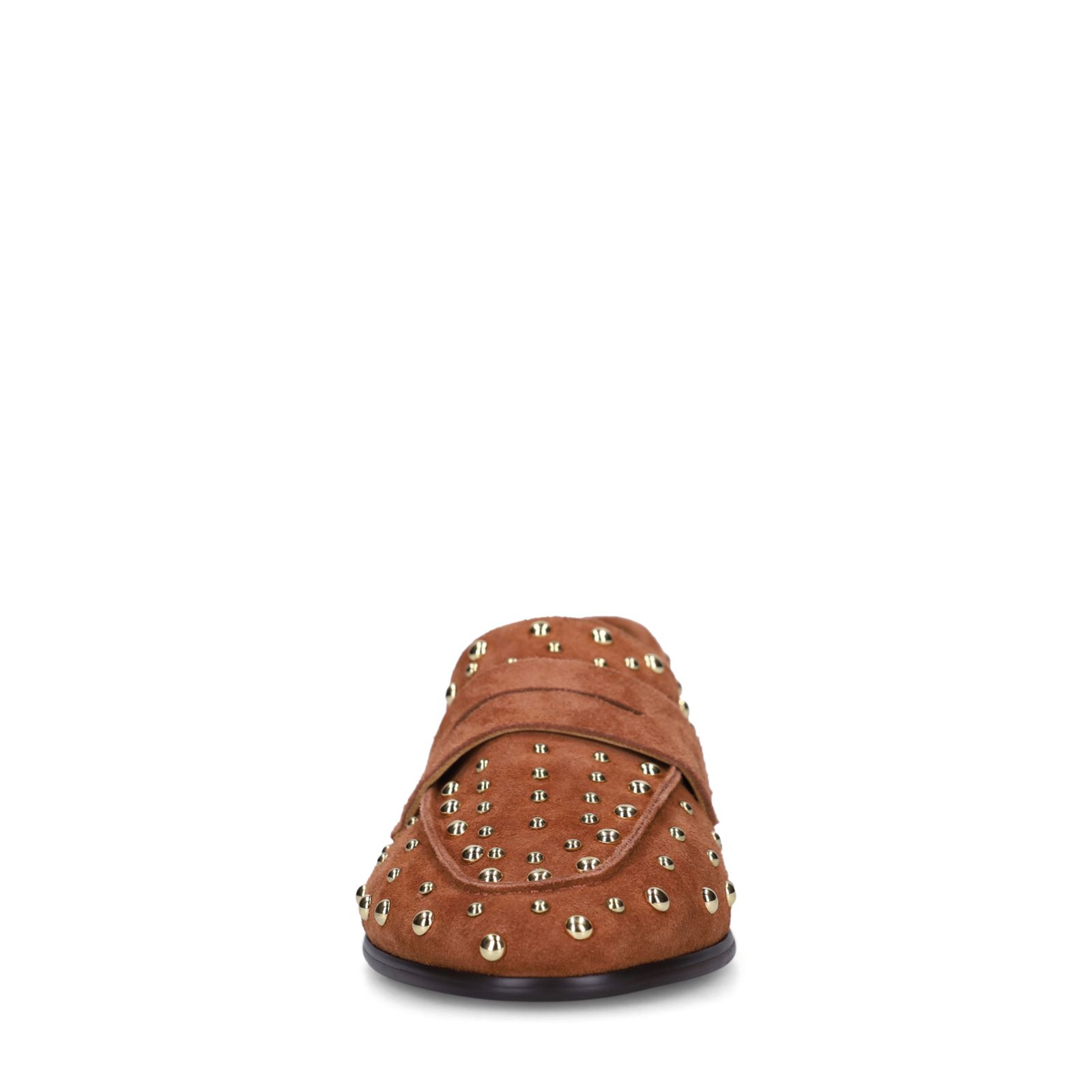Orangefarbene Veloursleder-Loafer mit Nieten