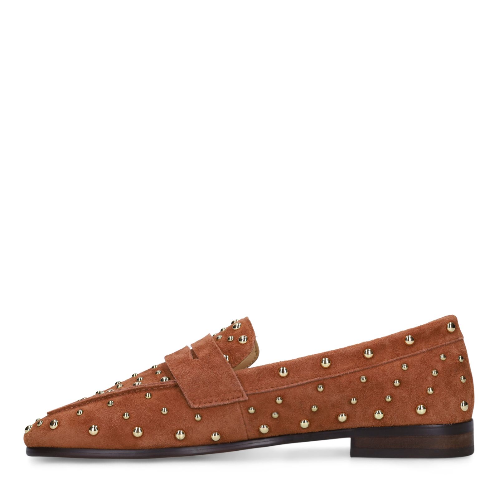Orangefarbene Veloursleder-Loafer mit Nieten