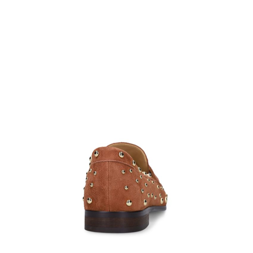 Orangefarbene Veloursleder-Loafer mit Nieten