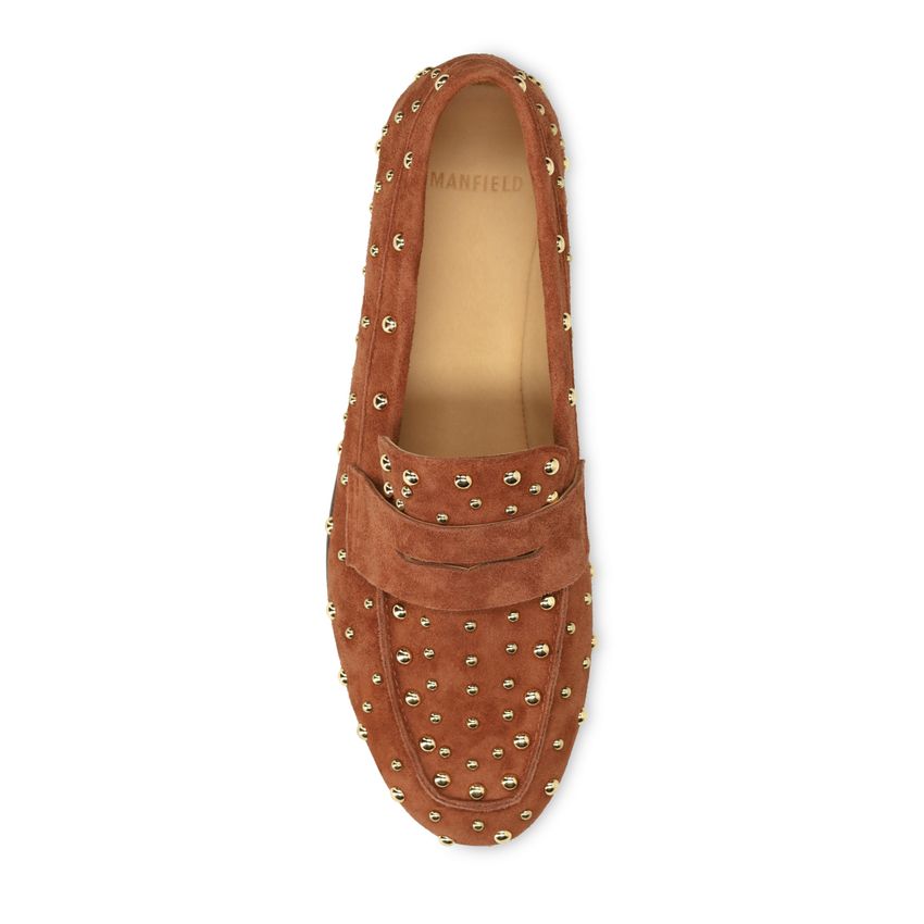 Orangefarbene Veloursleder-Loafer mit Nieten