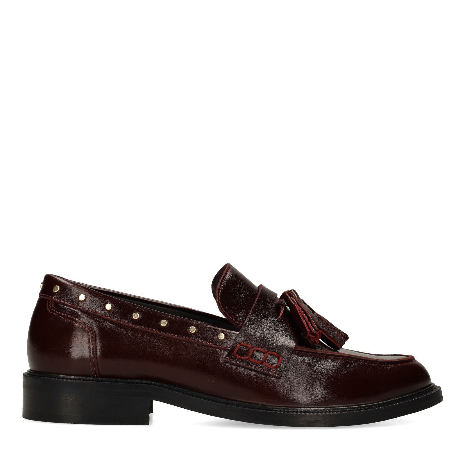 Bordeaux leren loafers met studs en kwastjes