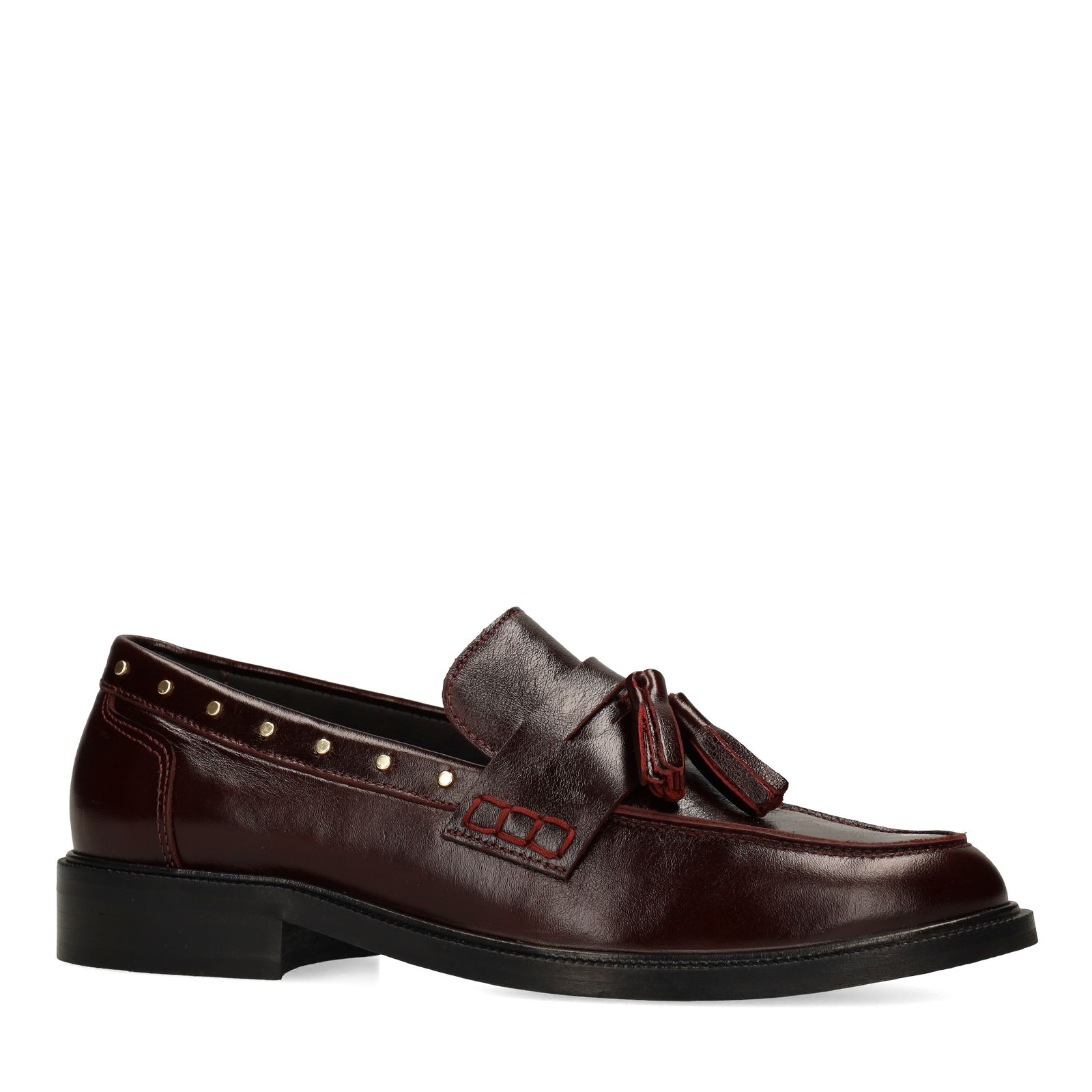 Bordeaux leren loafers met studs en kwastjes