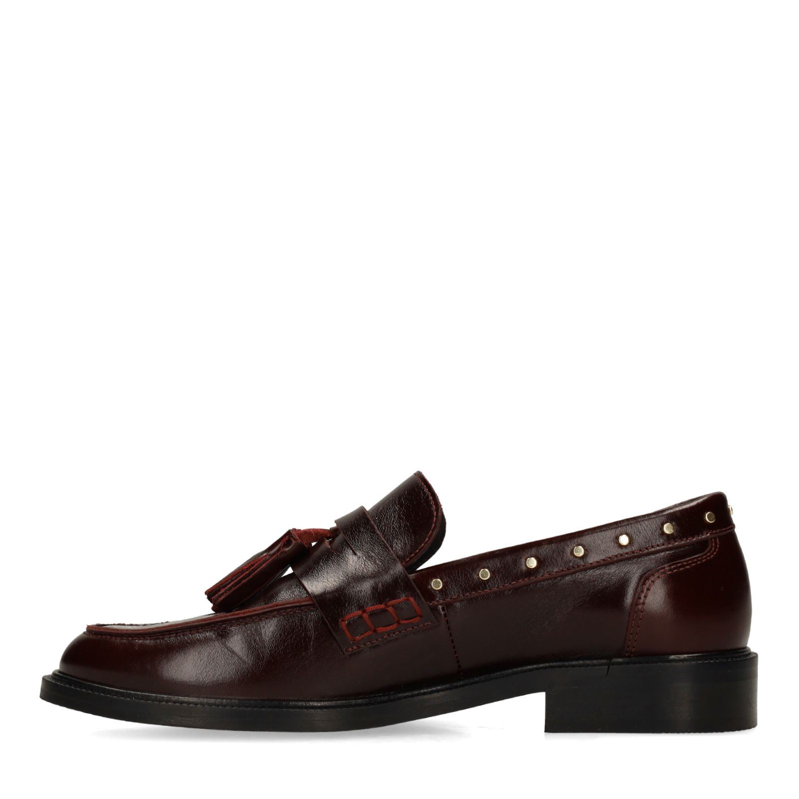 Bordeaux leren loafers met studs en kwastjes