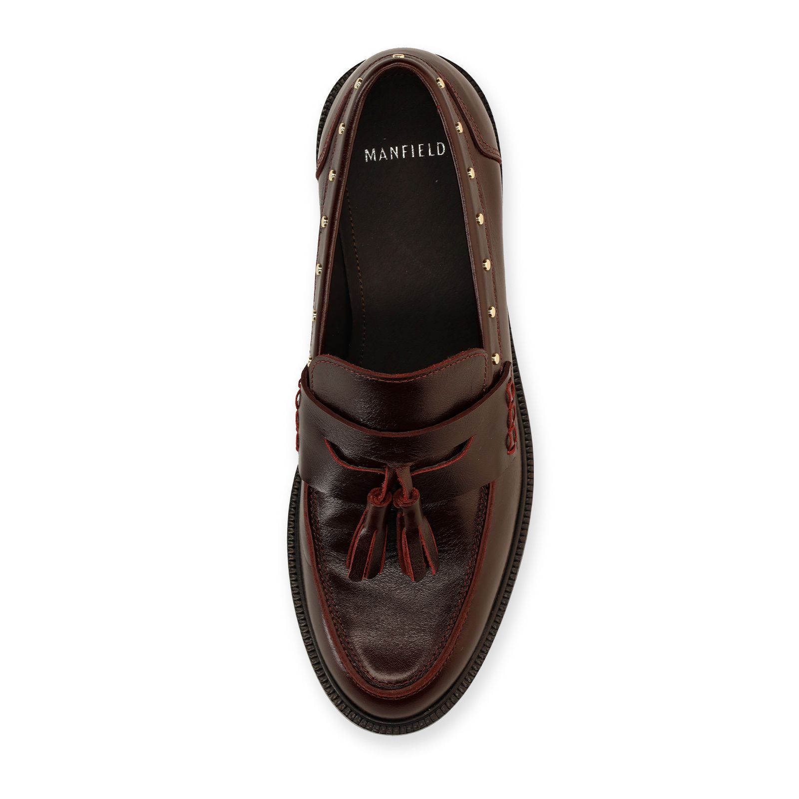 Bordeaux leren loafers met studs en kwastjes