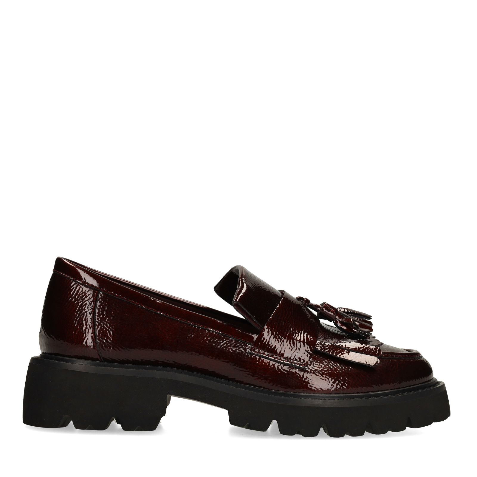 Bordeauxrote Lackleder-Loafer mit Quasten