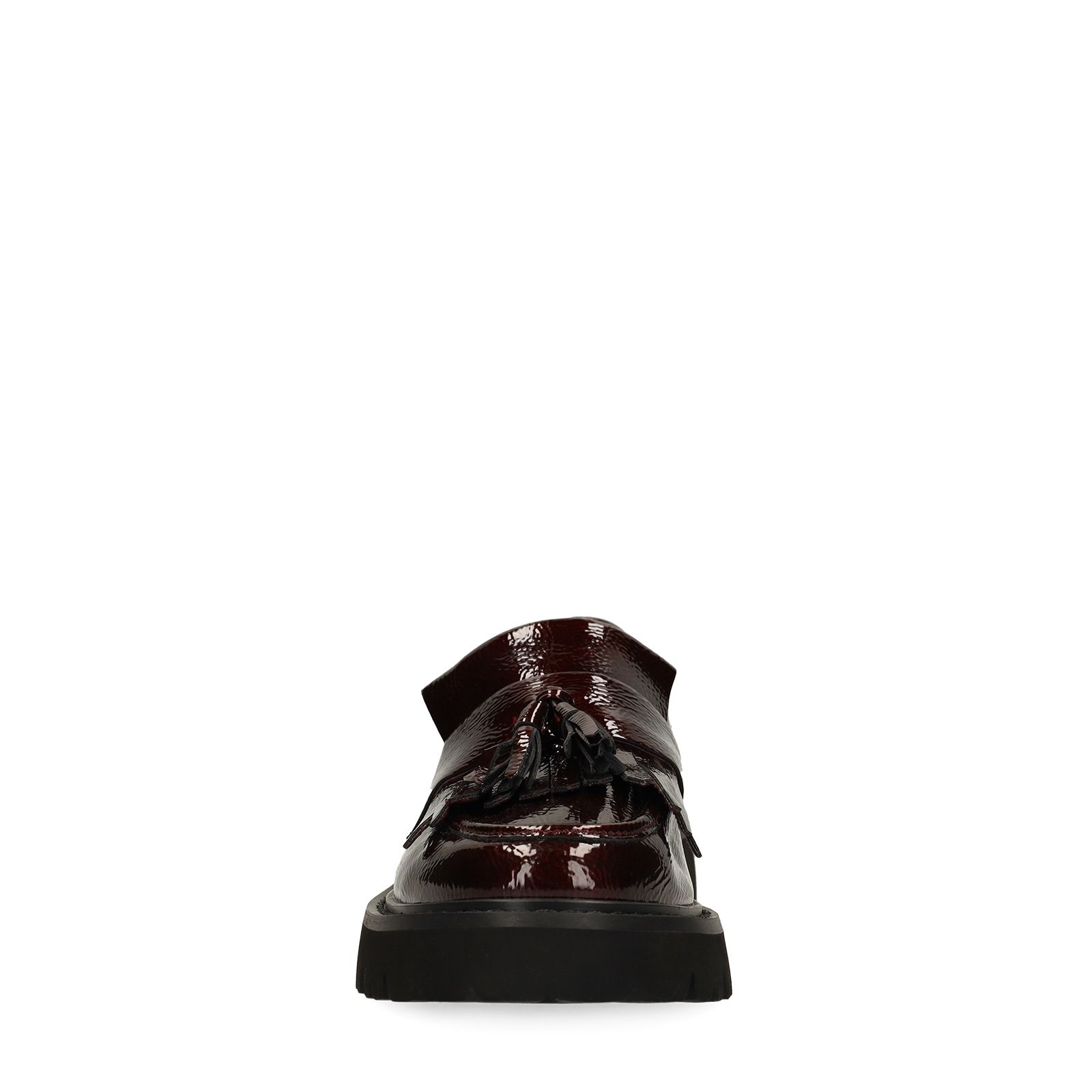 Bordeauxrote Lackleder-Loafer mit Quasten