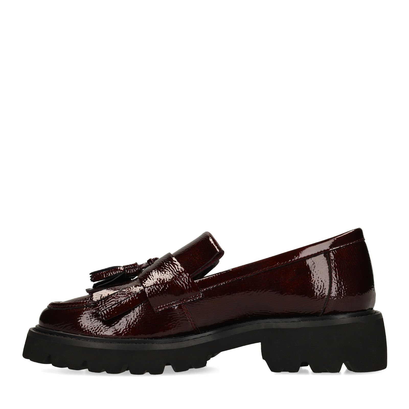 Bordeauxrote Lackleder-Loafer mit Quasten