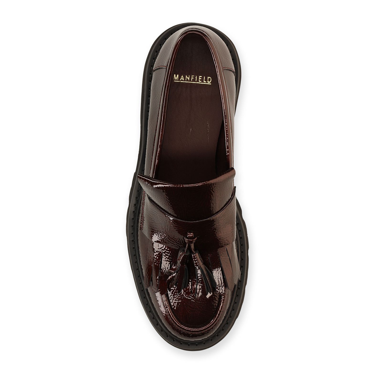 Bordeauxrote Lackleder-Loafer mit Quasten