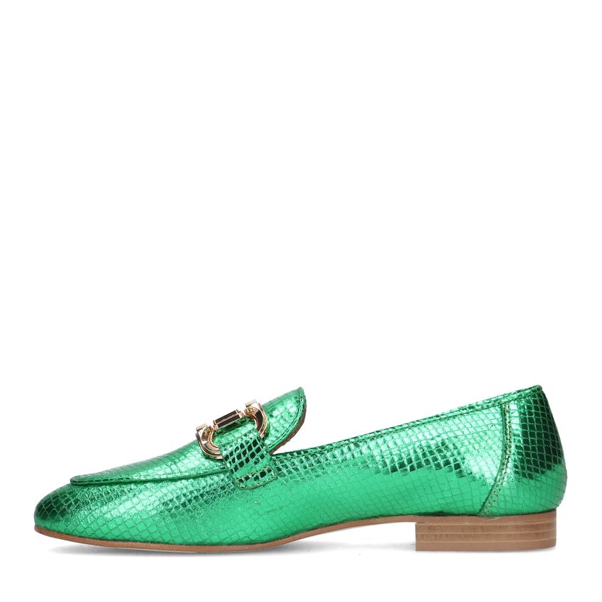 Grüne Metallic-Loafer aus Leder