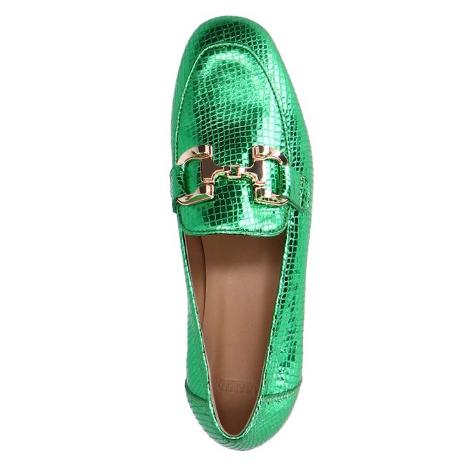 Grüne Metallic-Loafer aus Leder
